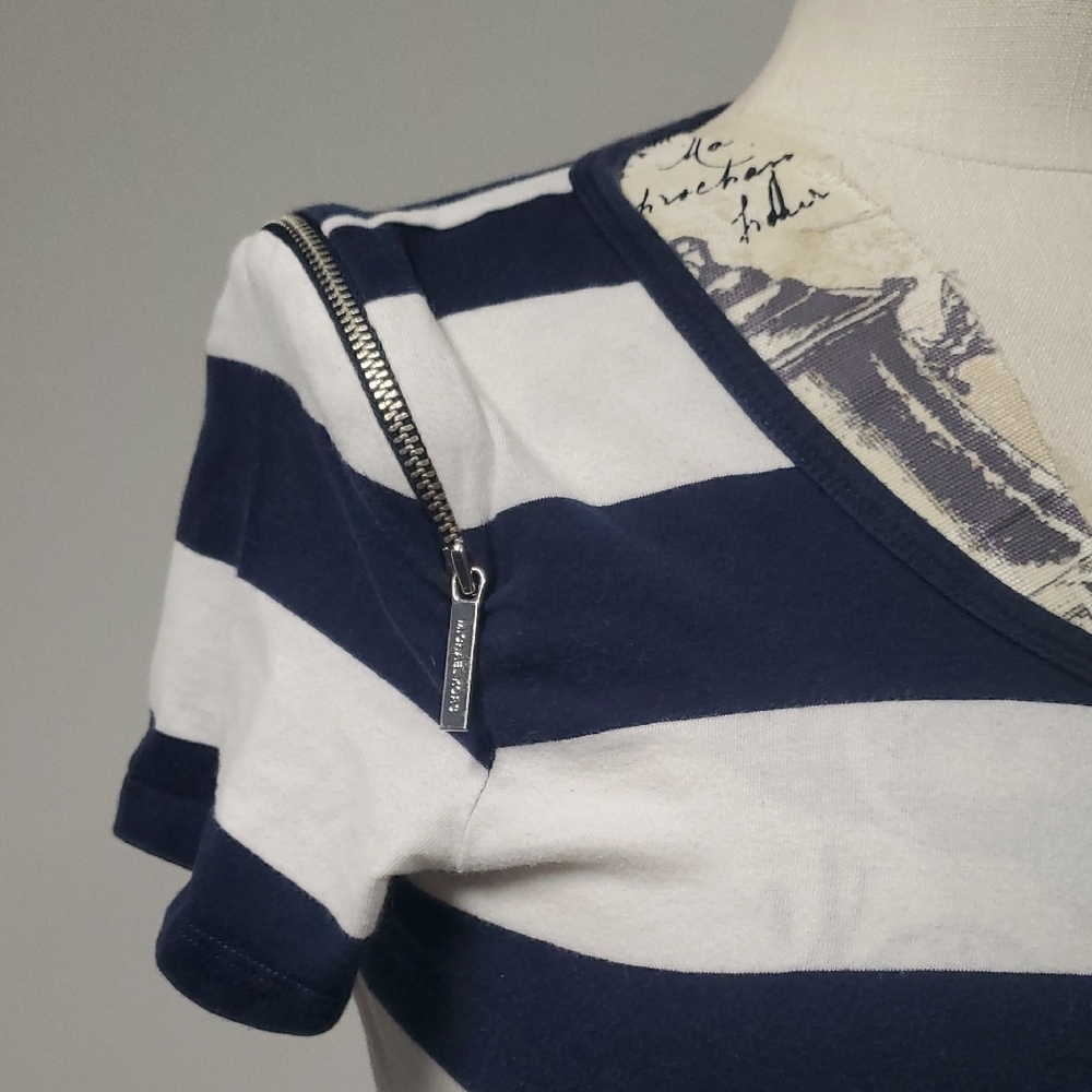 Michael Kors Blue and White Fitted Short Sleeve T-Shirt - Picture 2 of 7